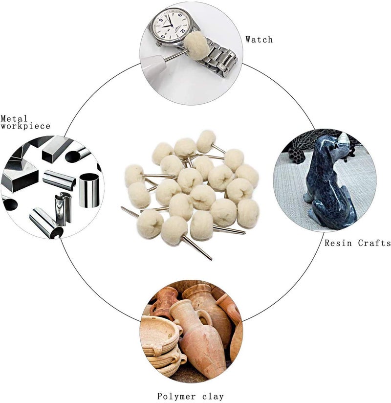 PHYHOO Polishing Buffing Wheel Set Cotton Little Buff Wheel for Rotary Drill Tool Accessories Watch Jewelry Polish Buffer Kit 3 MM Mandrel 40 Pieces - Image 2